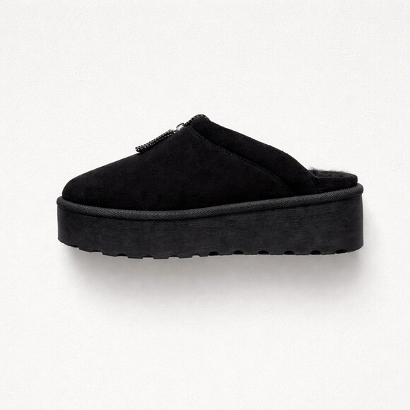 LINZO Shoes - LINZO-7 Womens Slipper Clog Mule Black Platform Lug Sole Sherpa Lined size 8